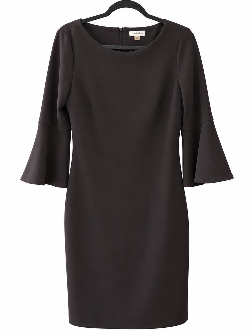 Calvin Klein Dress Size 12 Brown Sheath Bell Sleeve Career Midi Knee Length